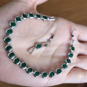 New 925 Silver Round Cut Emerald Bezel Setting Bracelet for Women